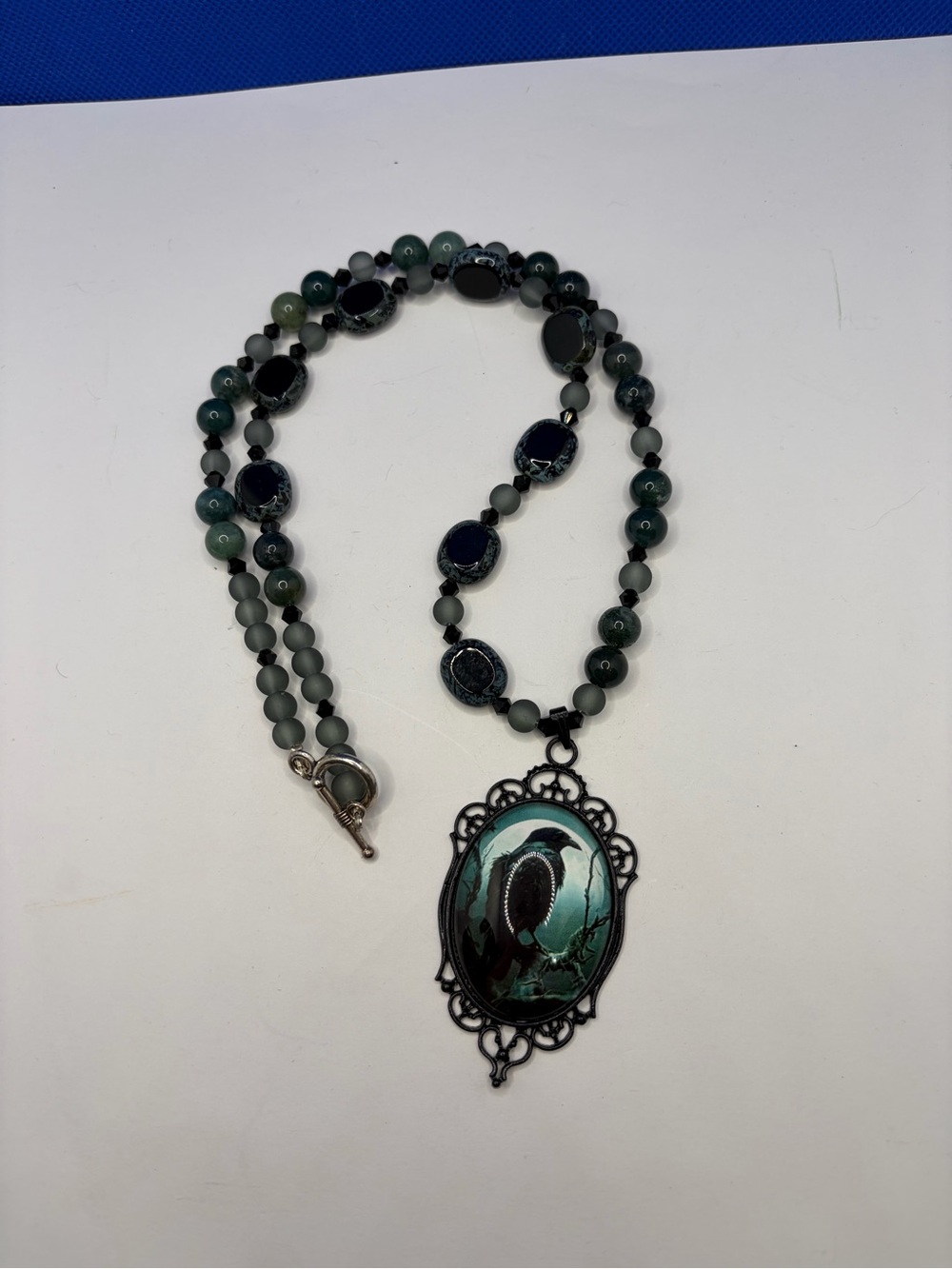 Gothic Raven Cameo Beaded Statement Necklace